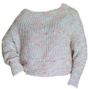 AndTheWhy Fuzzy Confetti Off Shoulder Popcorn Knit Sweater Sz M/L NWOT Cozycore